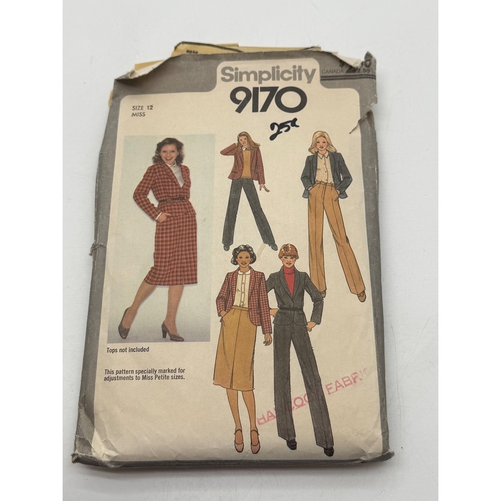 vtg Simplicity 9170 Misses Skirt Pants Lined Jacket Pattern Sz 12